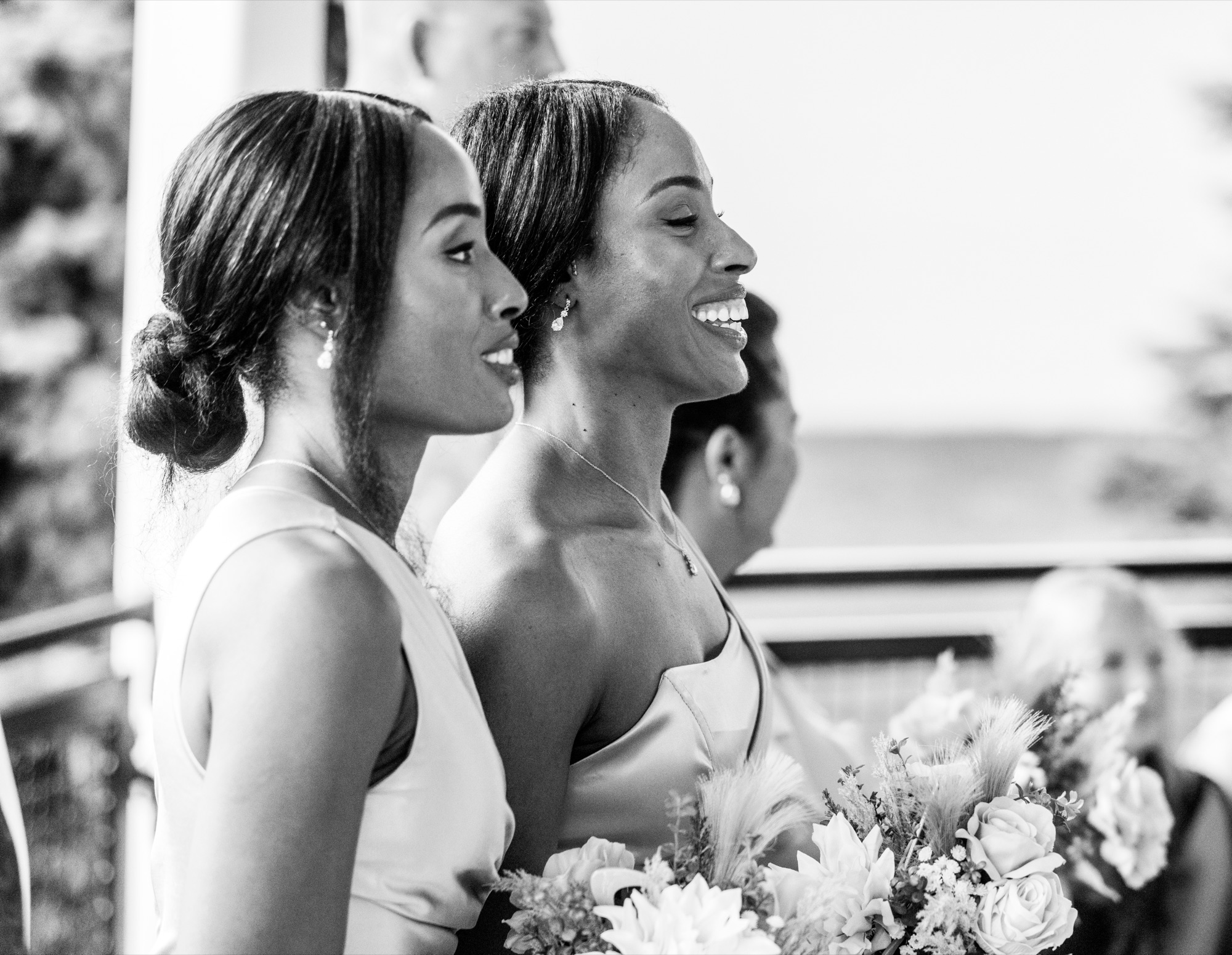 Wedding party candid, black and white